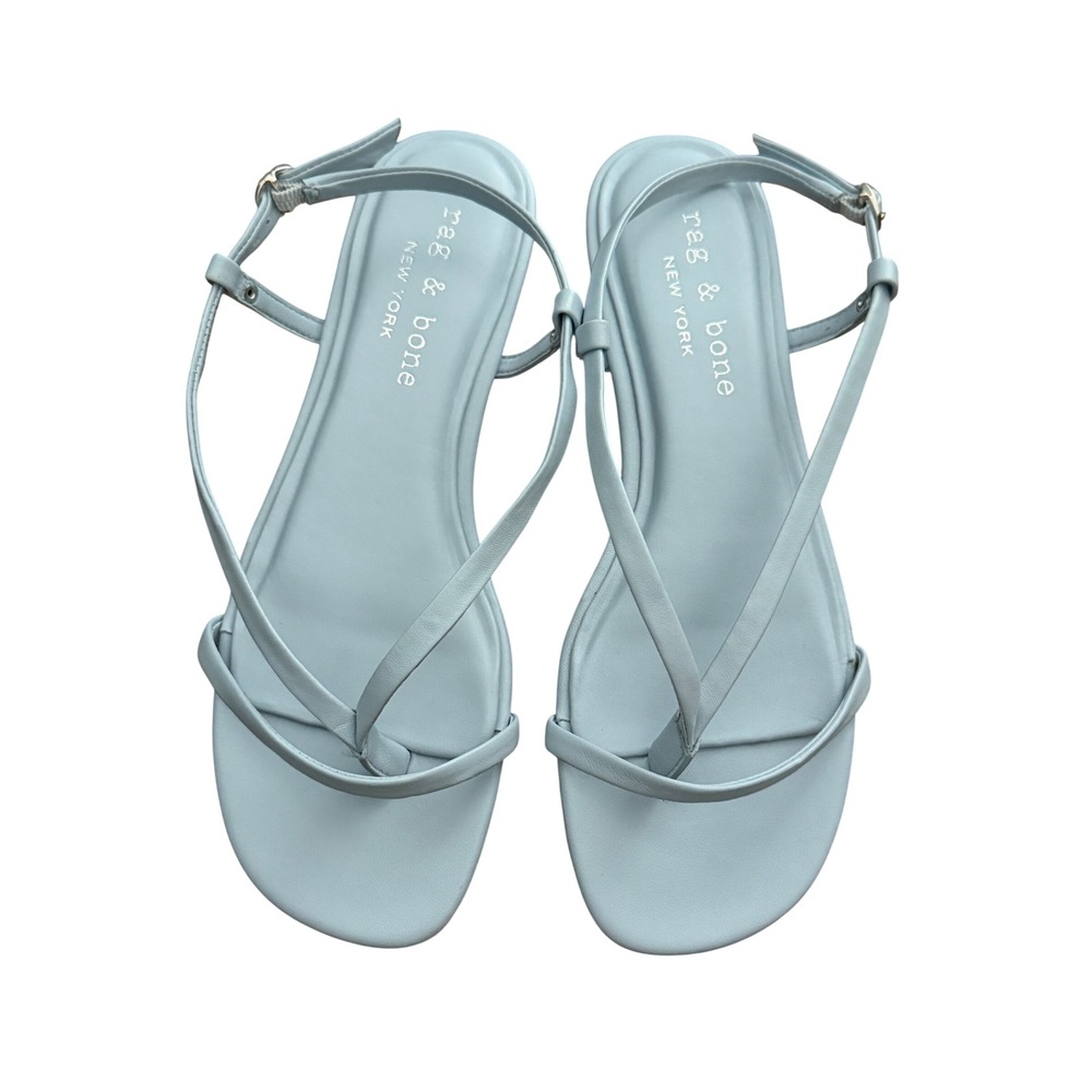 Rag & Bone Light Blue Leather Strappy Thong Sandals 37.5 EU Low Heel Buckle